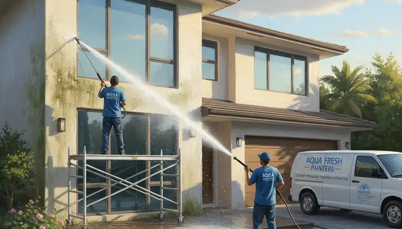 Pressure washing service in Philadelphia, PA cleaning exterior surfaces for a painting project