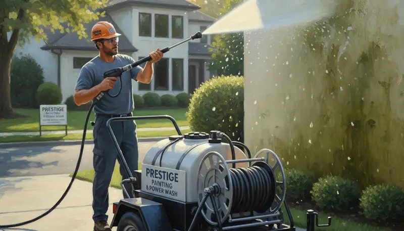 Philadelphia Paint Pros pressure cleaning exterior surfaces in Philadelphia, PA